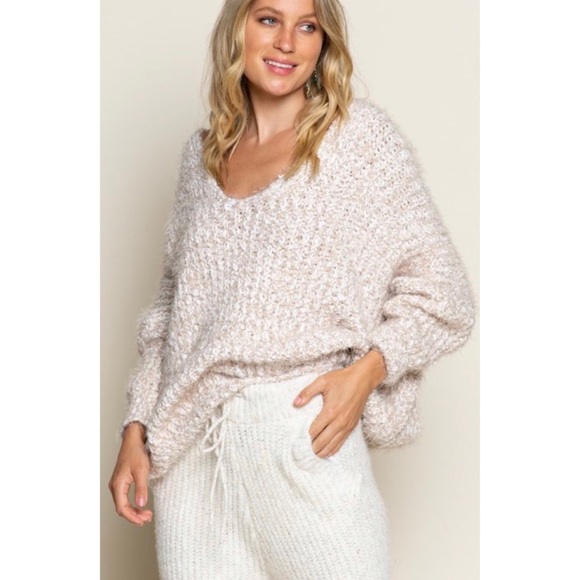 SOLD OUT Oversized Beige Softest Eyelash Pullover Sweater - Picture 3 of 6